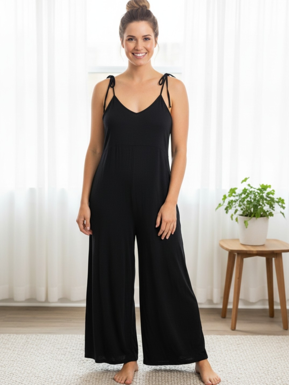 Old Navy Black Tie-Shoulder Wide-Leg Jumpsuit